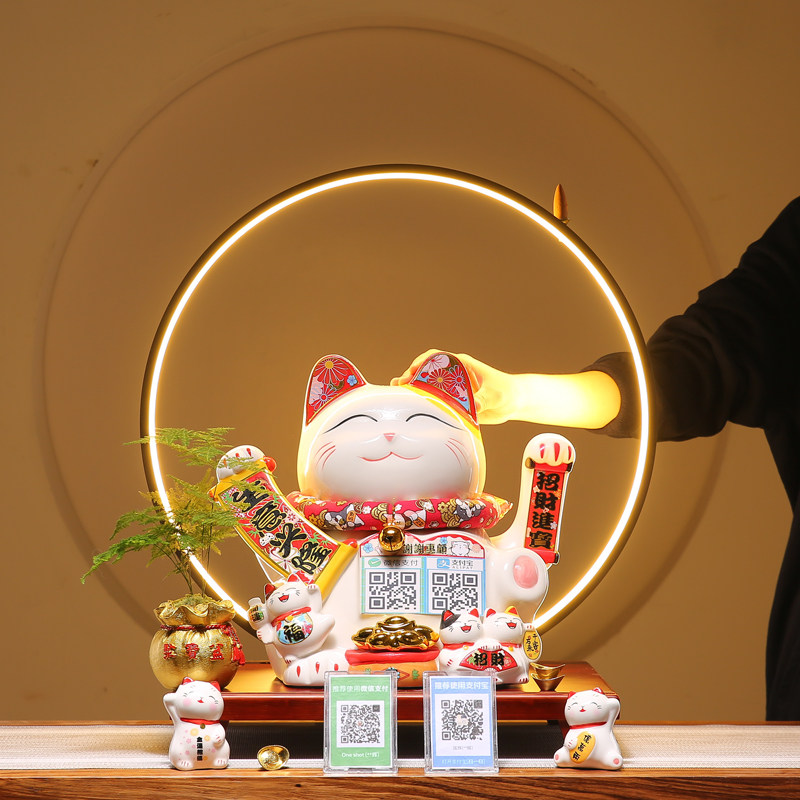 创意招手招财猫摆件特大号开业送礼店铺前台二维码语音播报发财猫