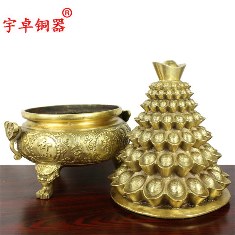 宇卓铜器 纯铜聚宝盆工艺品摆件铜多层元宝聚宝盆黄铜聚宝盆