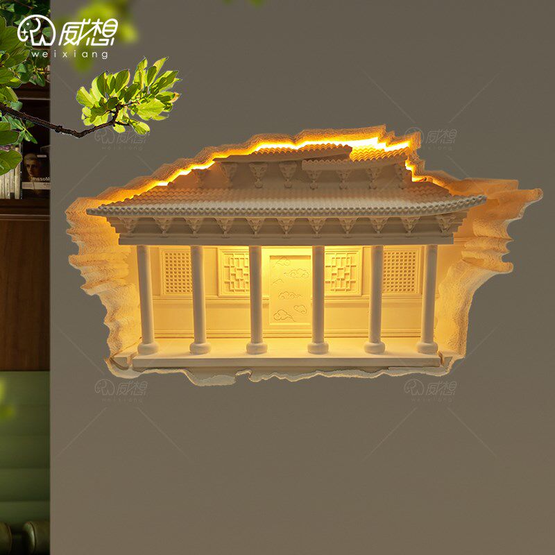 中式石膏壁灯嵌入式智能调光宫廷走廊壁龛灯内嵌预埋氛围感应灯