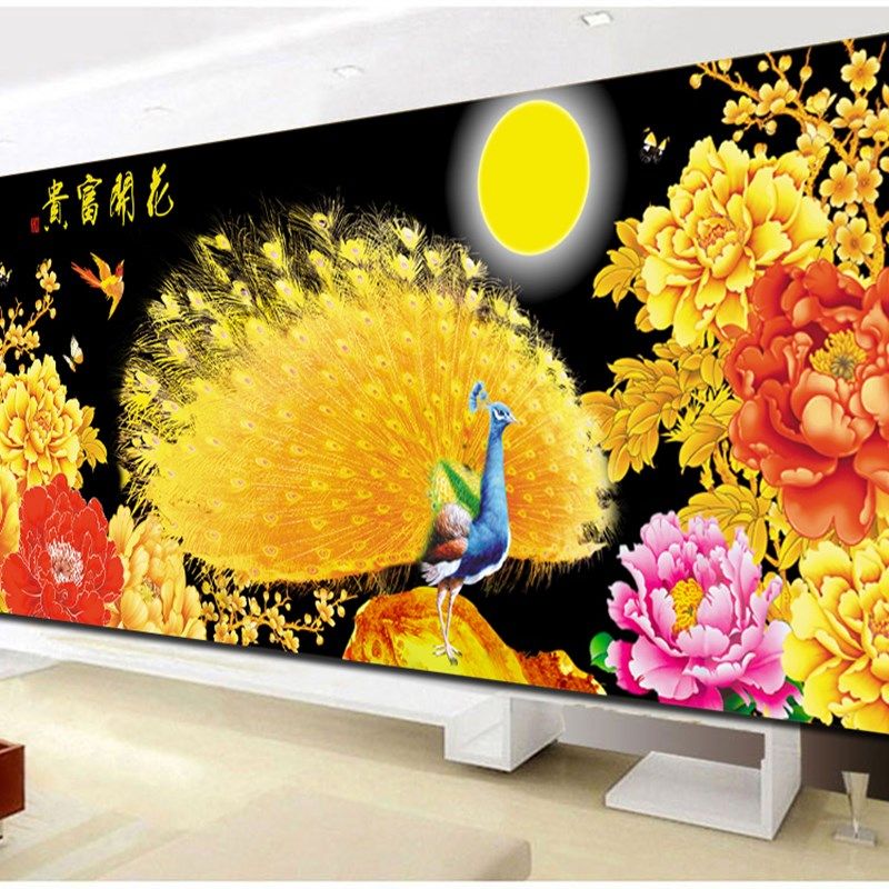 花开富贵孔雀十字绣2023新款线绣客厅大幅大气开屏满绣自己绣手工