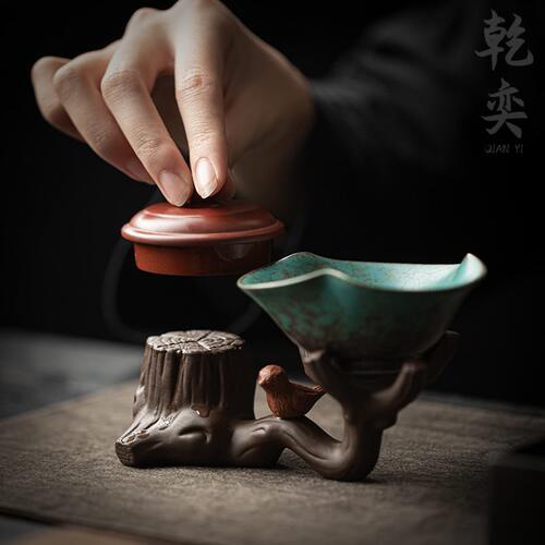甄选复古紫砂壶盖置陶瓷创意桌面茶宠摆件茶壶盖托盖碗茶托茶漏茶