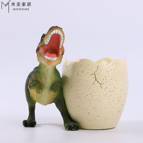 甄选创意恐龙笔筒收纳公室圆形笔桶树脂卡通动物摆件毕业礼物