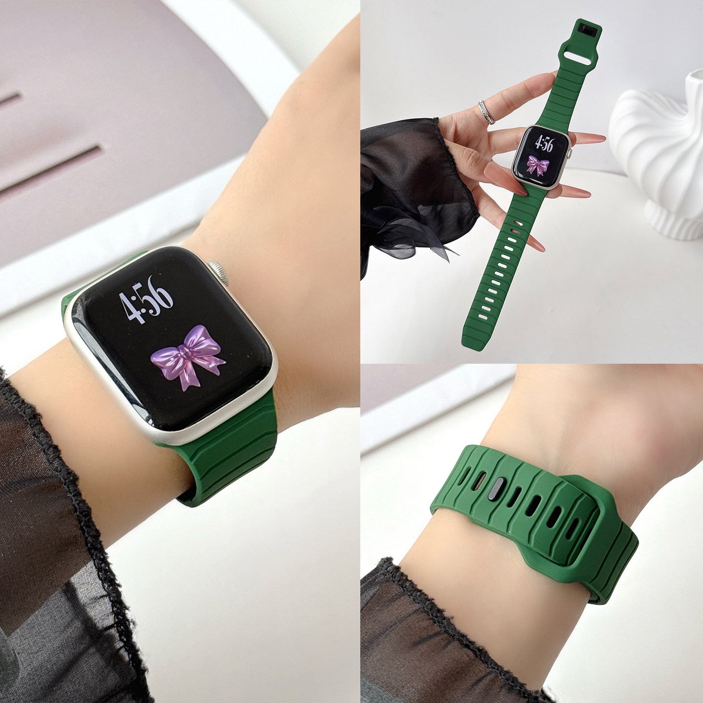RENHANE适用苹果s11手表表带iwatch12铠甲表带applewatchs9新款高级装甲腕戴ultra男夏季透气se女时尚s8防水