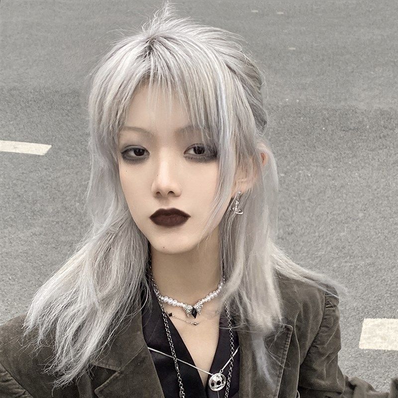 银色假发中长发万用银白色全头套女高层次卷发狼尾鲻鱼头少年感毛