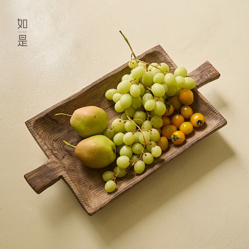 如是/侘寂风木质双耳托盘复古做旧餐盘木质果盘民宿餐厅装饰摆件