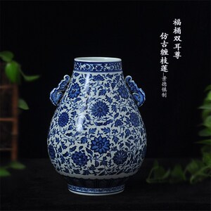 精品仿古手绘青花瓷赏瓶 景德镇陶瓷花瓶摆件 客厅新家装饰品礼品