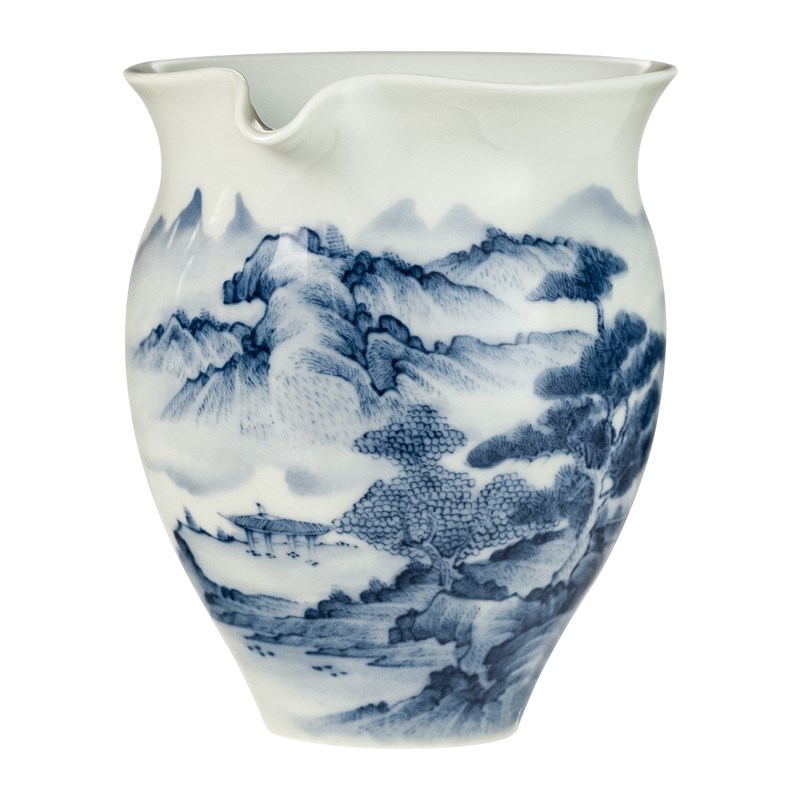 圣山景德镇青花仿古山水公道杯陶瓷茶具配件分茶器泡茶公道杯