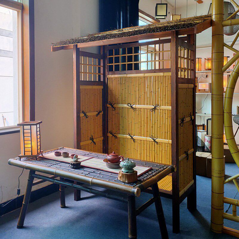 紫竹方桌复古竹桌子茶楼家具农家乐餐桌茶具手工艺凳子日式缘台