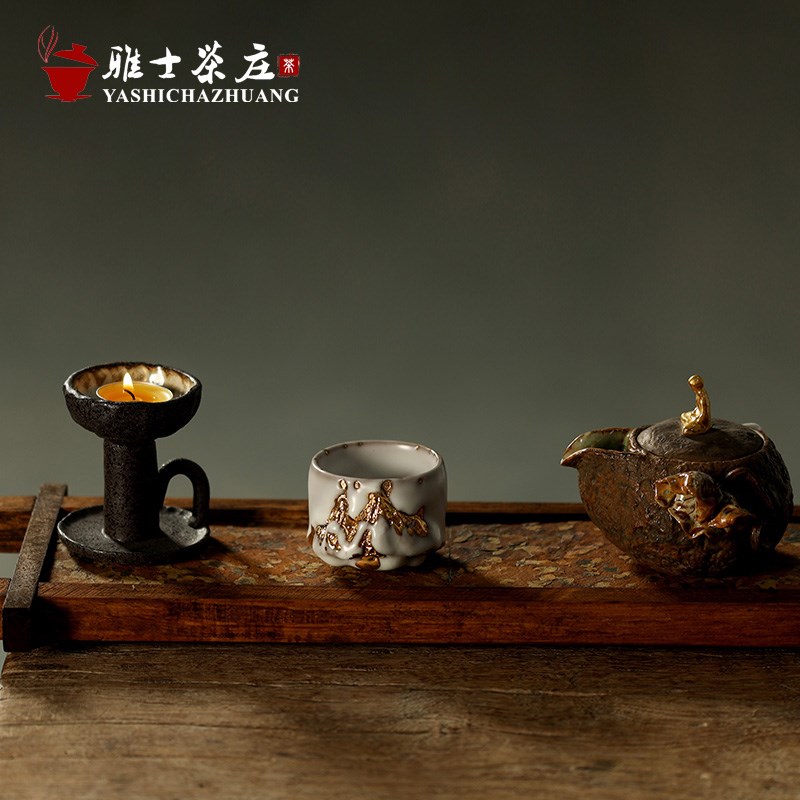 手作志野烧主人杯高档鎏金茶杯中式创意陶瓷品茗杯茶具开片单盏杯