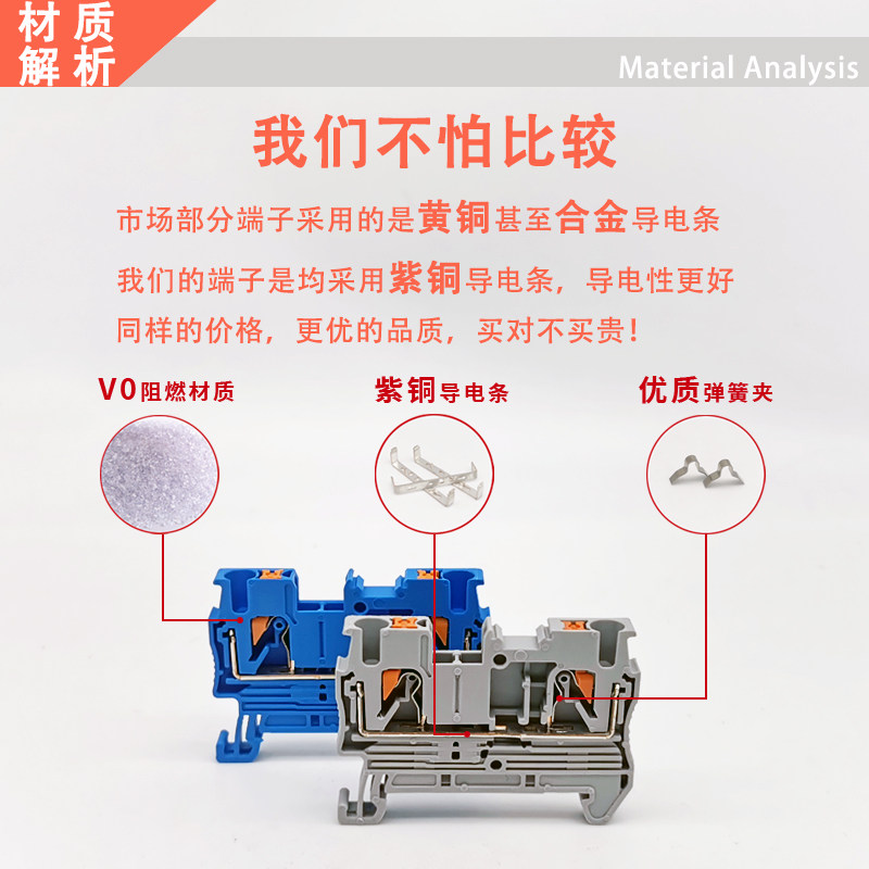 PT2.5接线端子直插式快速免工具2.5MM平方纯铜件轨道式组合端子排