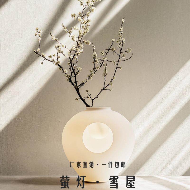 奶油花瓶充电落地台灯新中式装饰卧室床头小夜灯书房设计师展厅灯