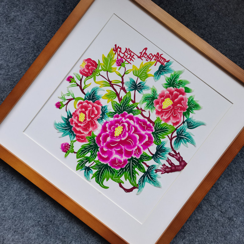陕西彩色剪纸刻纸实木相框装饰画中式家居客厅玄关书房挂画挂件