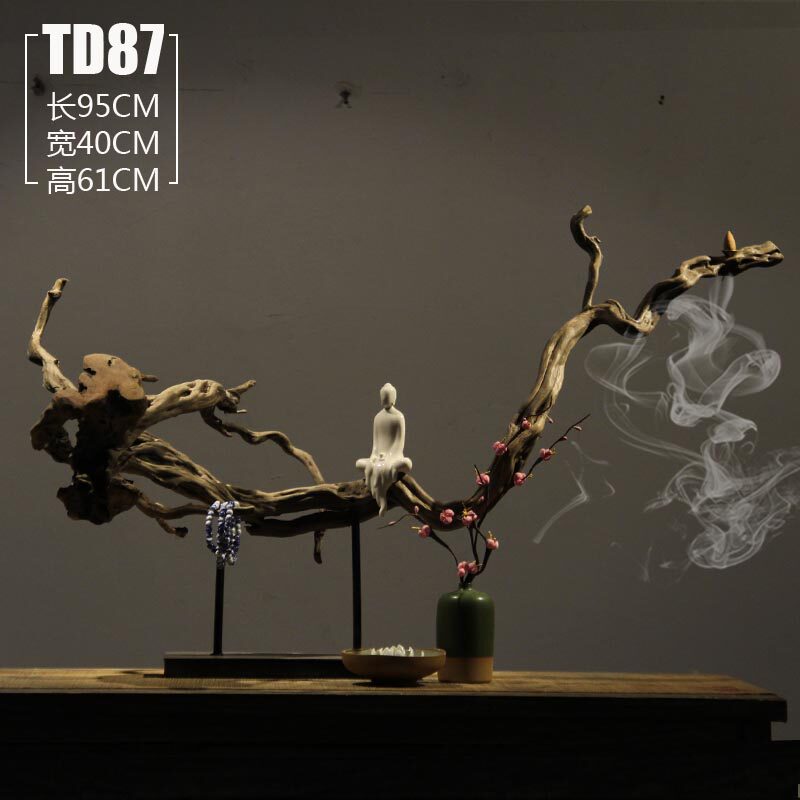 新中式实木枯木禅意摆件 陶瓷佛像风化木茶室客厅家居装饰工艺品