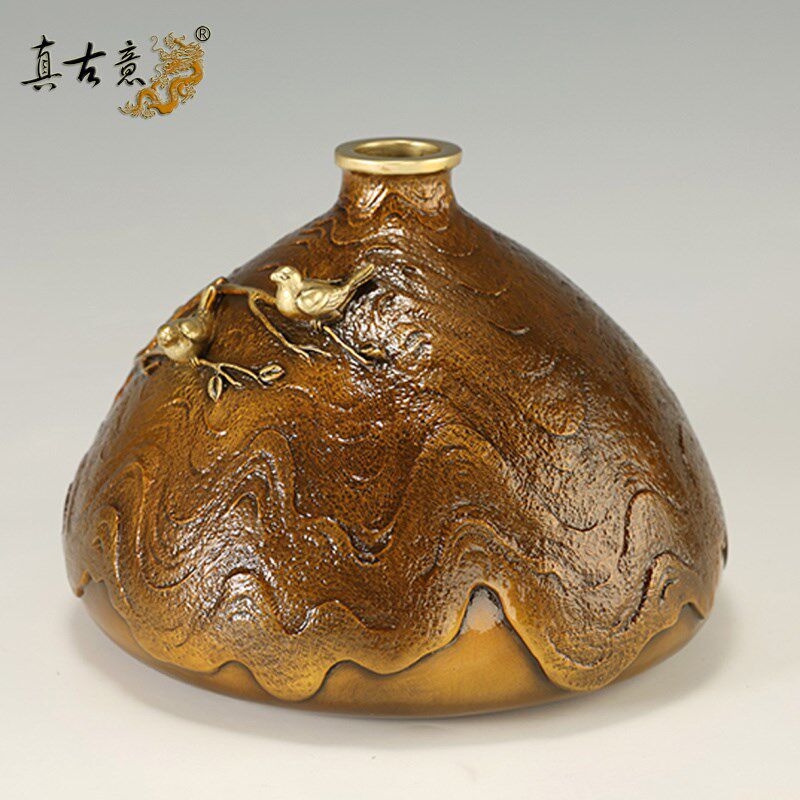 真古意 铜喜上眉梢花瓶花器摆件家居客厅办公室插花装饰工艺礼品