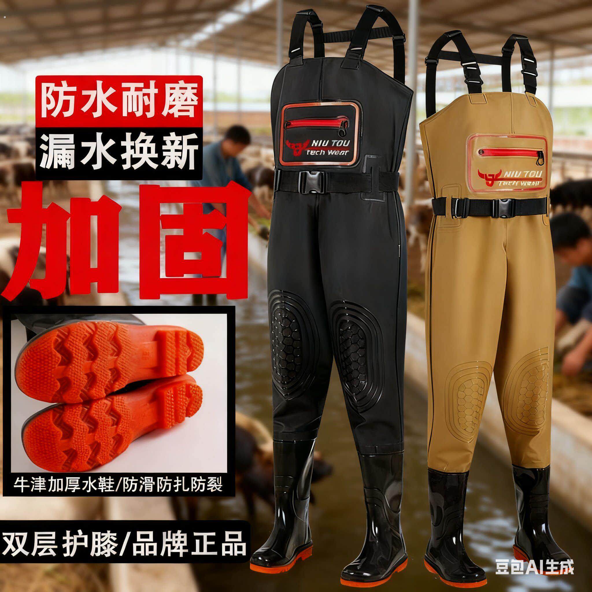 加厚全牛筋下水裤男士高端耐磨半身款新型专业涉水半腰轻便防水裤