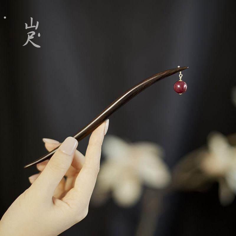 山尺檀木朱砂古风簪子中国风木质气质发饰发簪送女朋友发钗朱璃