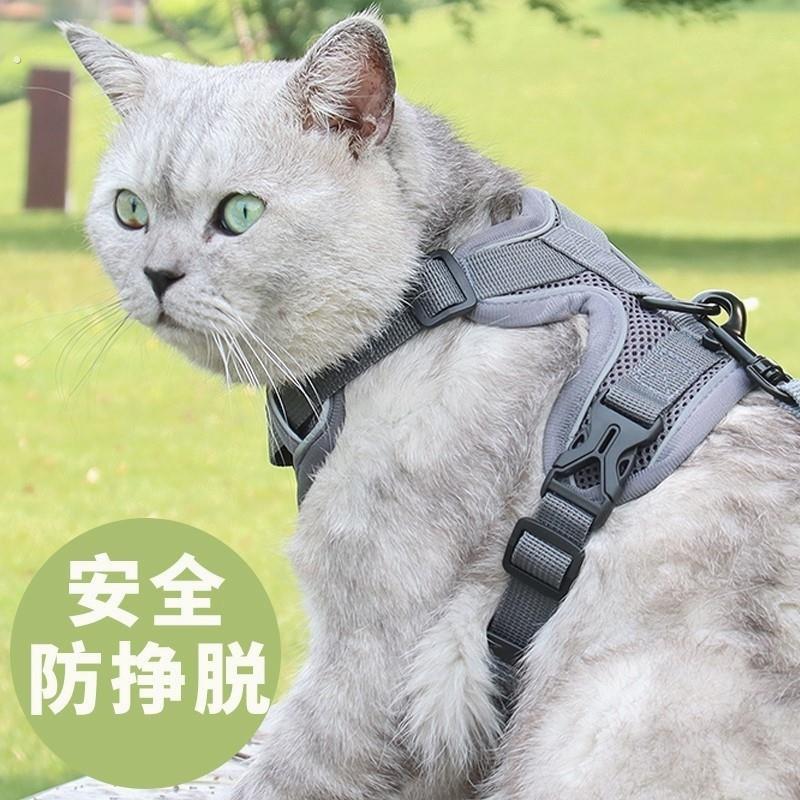 防挣脱猫咪牵引绳背心式可调节外出专用遛猫绳自动伸缩抱婴袋溜猫