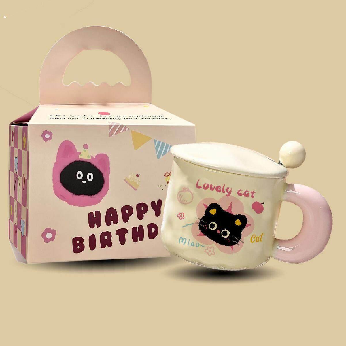 陶瓷杯实用送礼带盖勺伴手礼可爱小猫生日礼物送男女朋友杯子