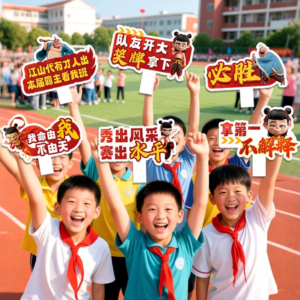 学校手举加油牌学校运动会开 幕式小学中学入场创意班级牌氛围道