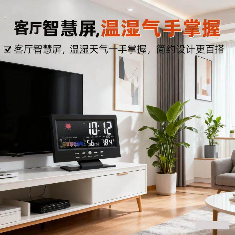 多功能彩屏电子钟万年历闹钟家用数字显示时钟温度湿度计客厅摆件