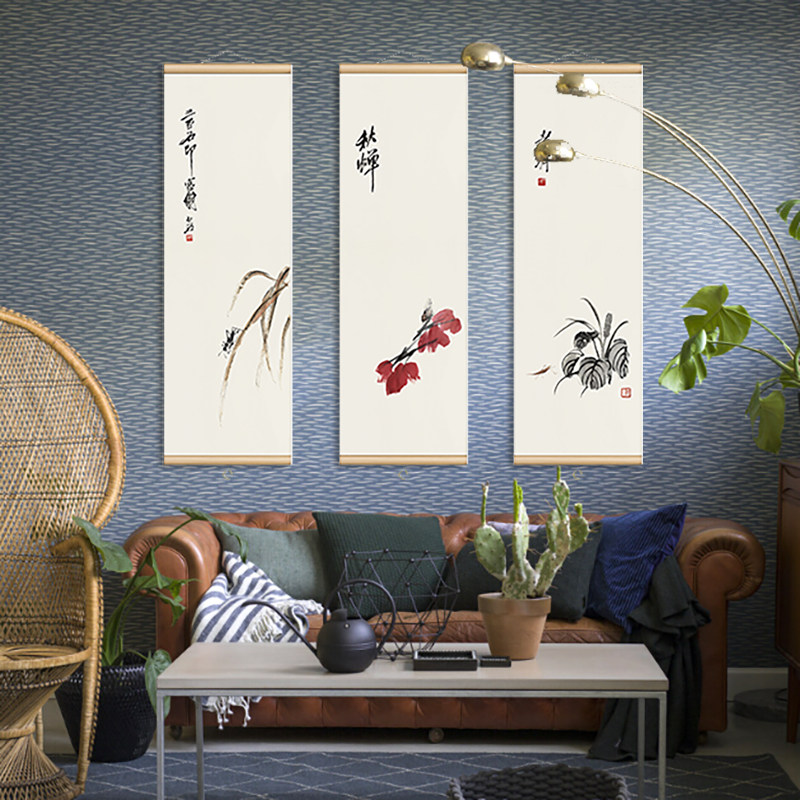 齐白石禅意画极简国画卷轴茶室包厢竖版挂画样板间玄关餐厅装饰品