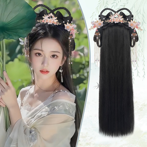 汉服假发头饰一体古风假发包盘发懒人古装假发发髻全头套装发饰女