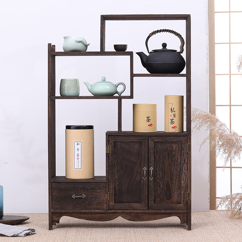 实木玄关隔断柜多宝阁博古架烧桐木中式古董茶架客厅展示柜茶具架