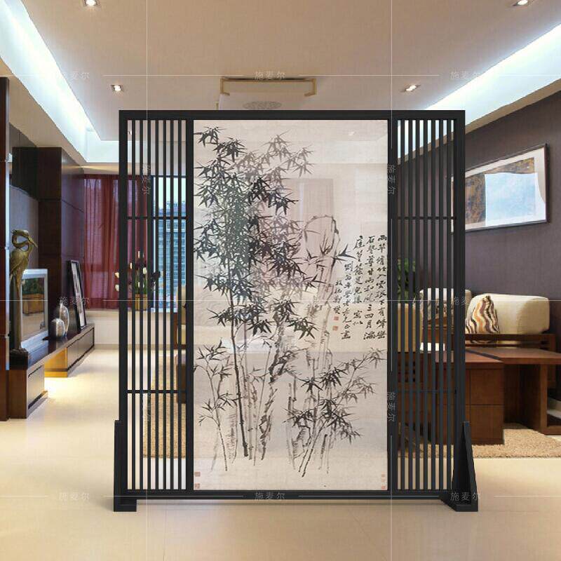 新中式屏风隔断客厅茶楼酒店大堂办公室实木镂空玄关座屏半透纱