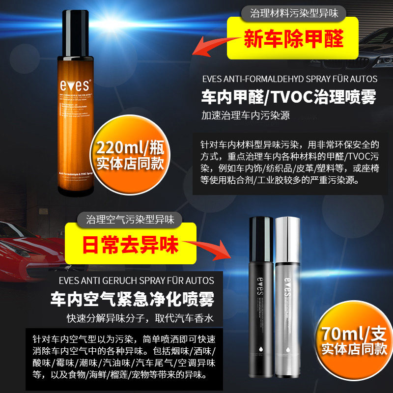 易卫士新车除甲醛除异味汽车除味剂车用雾化甲醛清除剂空气清新剂