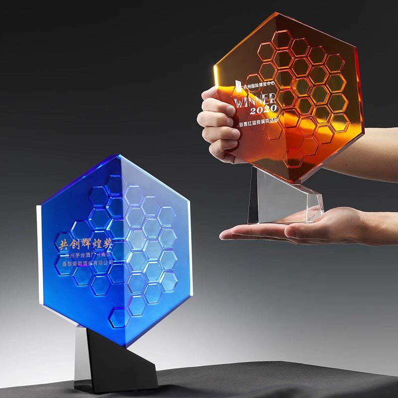 威弗列德新款琉璃奖牌奖盘定制活动颁奖纪念品团队协作蜂巢奖杯
