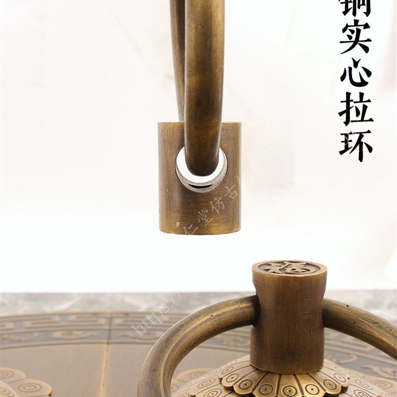 中式纯铜大门把手加粗铜门环门把手圆形仿古复古木门门锁插销门栓