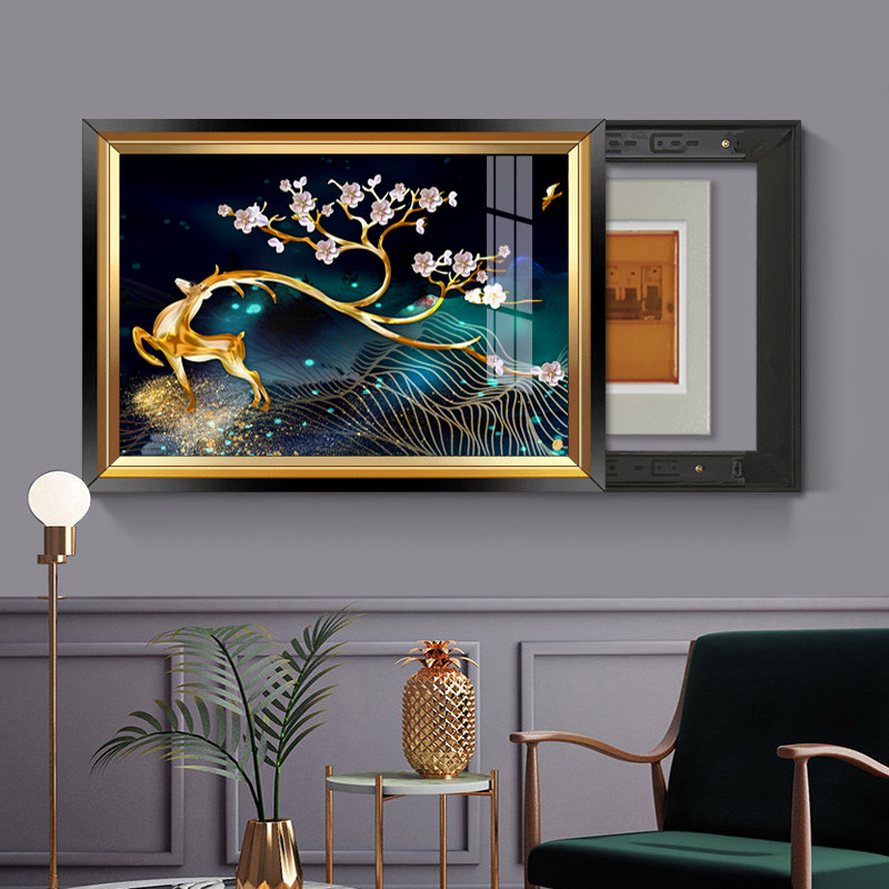 轻奢电表箱装饰画免打孔遮挡配电箱壁画可推拉电闸盒欧式客厅挂画