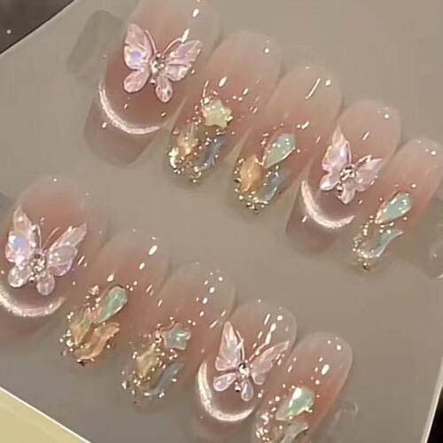 纯欲猫眼纯手工穿戴甲美甲穿戴光疗甲流行春夏