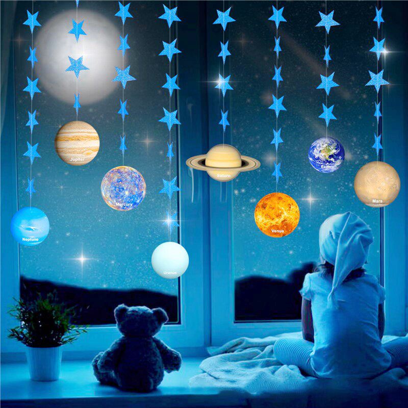 星球拉旗吊饰宇宙八大行星装饰挂旗星空行星商场大厅幼儿园背景墙图片