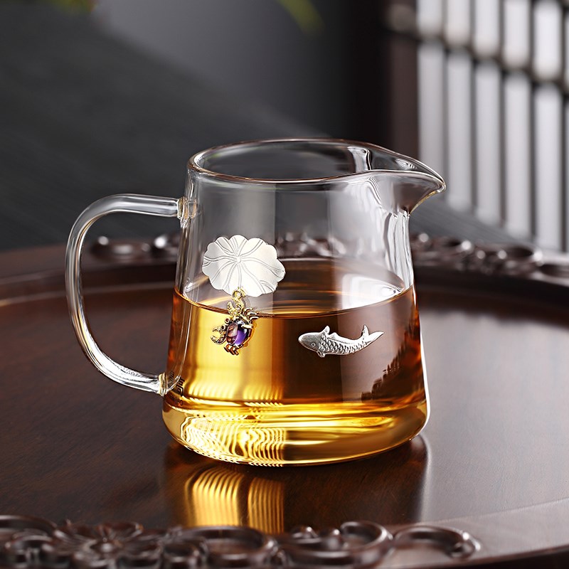 加厚玻璃镶银公道杯公杯耐热功夫茶具配件茶海分茶杯分茶器倒茶杯