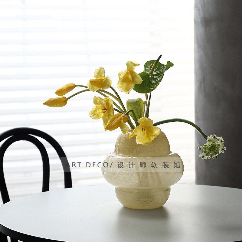 中古风花瓶摆件简约复古客厅圆形玻璃高级水培插花器家居软装饰品
