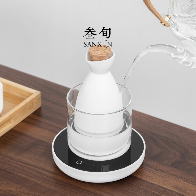 叁旬 羊脂白瓷温酒器日式烫酒壶家用加热酒具黄酒白酒杯煮酒套装