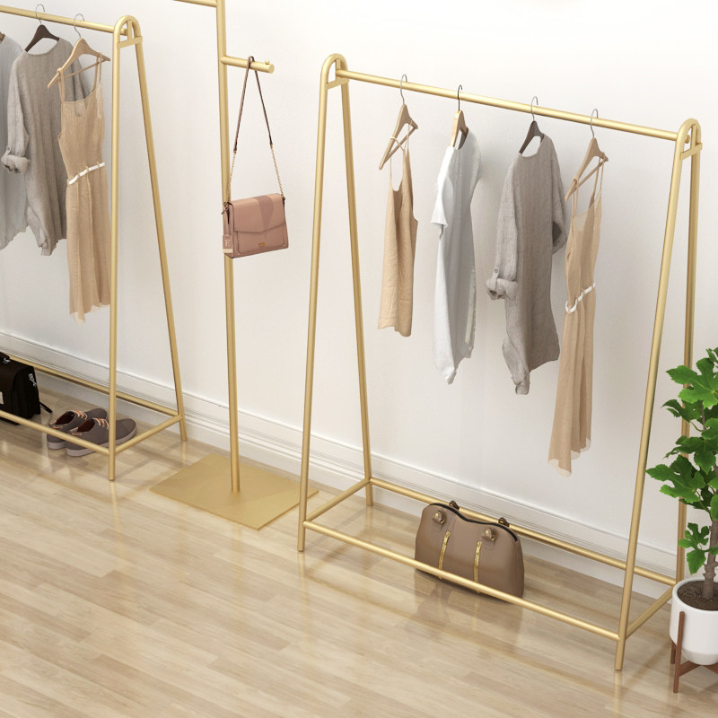 金色衣架服装店专用展示架落地式铁艺童装货架女装挂衣杆陈列架子