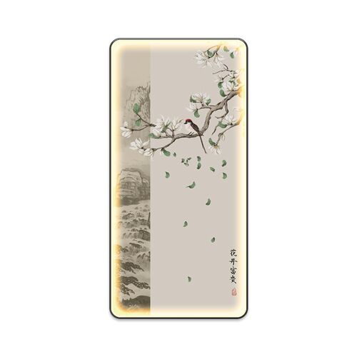 新中式入户玄关装饰画高端带灯走廊过道挂画正对门发光花鸟壁画