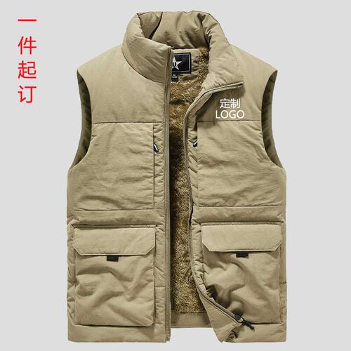 马甲定制印log户外工装加绒加厚多口袋马甲冬保暖时尚潮爸爸背心