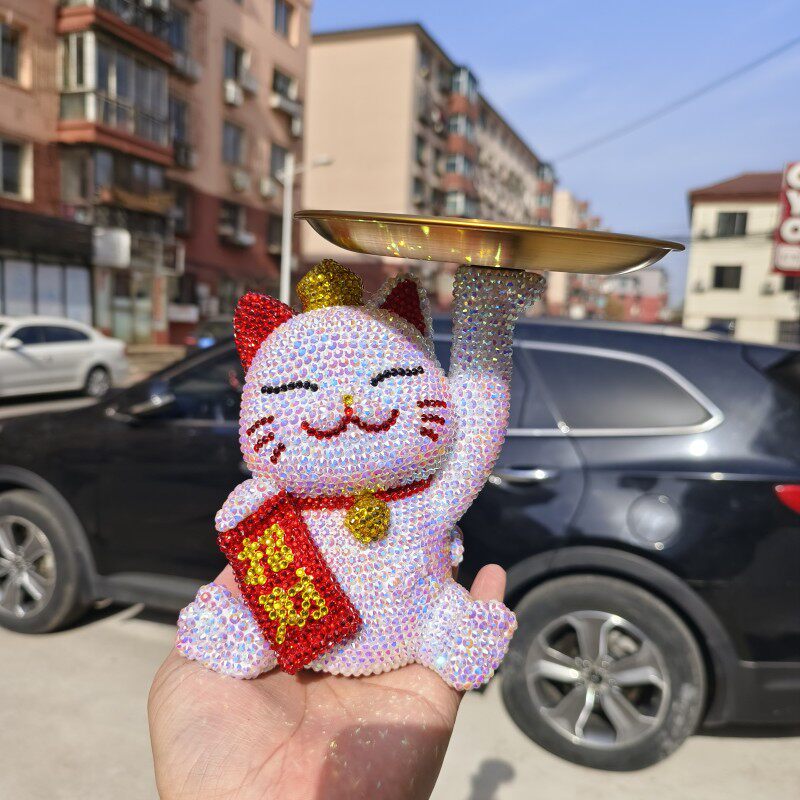 托盘贴钻招财猫玄关钥匙收纳摆件客厅酒柜电视柜家居装饰品乔迁