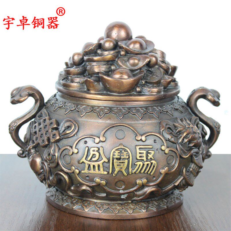 宇卓铜器 纯铜聚宝盆可开盖聚宝盆工艺品摆件黄铜聚宝盆