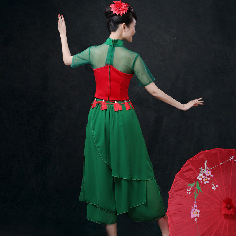 古典舞演出服女伞舞扇子舞腰鼓服开门红喜庆团体秧歌舞表演服套装