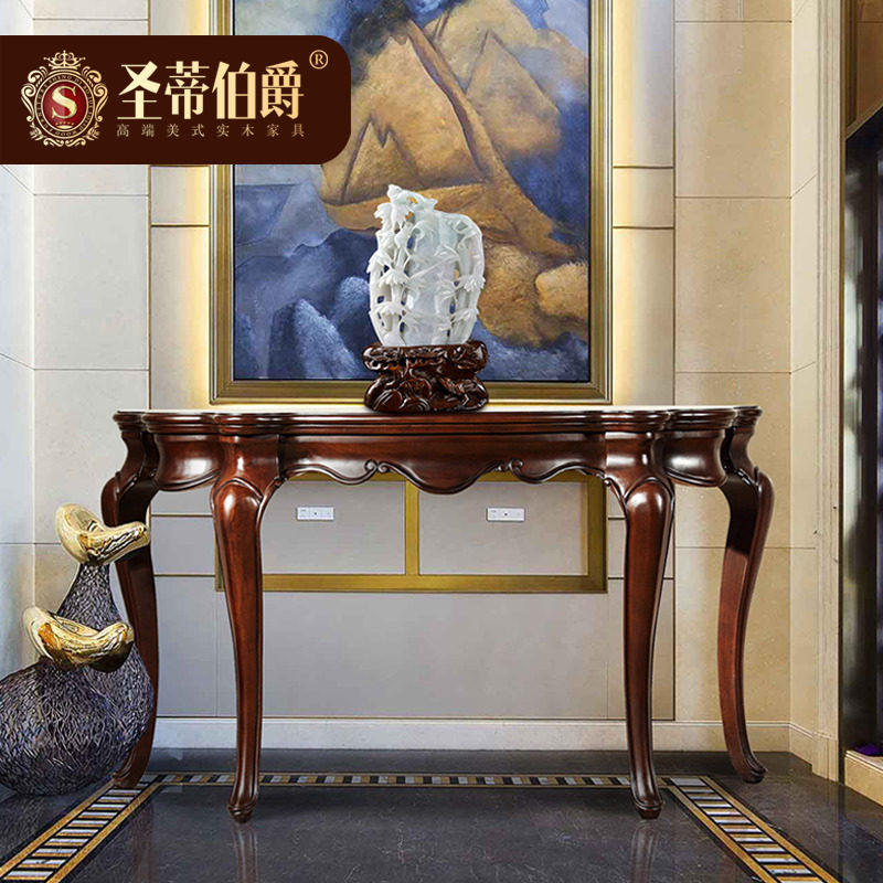 美式全实木玄关桌半圆靠墙门厅端景台入户走廊供桌欧式玄关柜条案