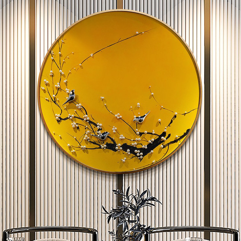 新中式酒店民宿禅意立体手工喜上眉梢圆形沙发背景墙玄关装饰挂画