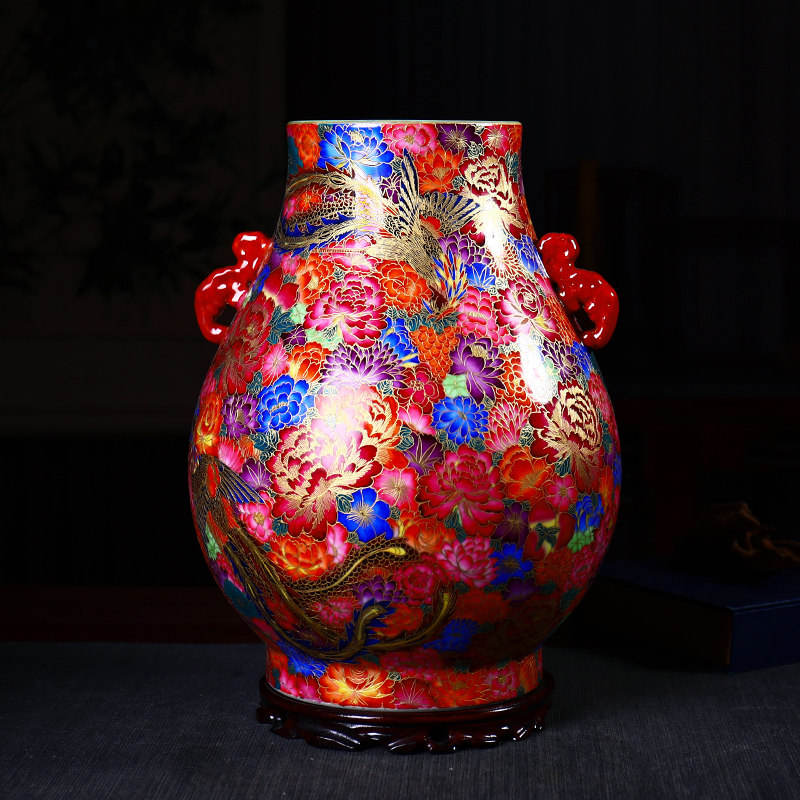 花瓶陶瓷景德镇手工花器新中式彩色瓷器礼品摆件居家卧室桌面饰品