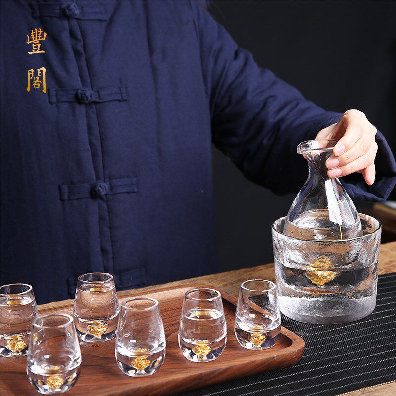 日式金边锤纹玻璃酒壶温酒器家用烫酒壶黄酒加热透明酒具酒杯套装
