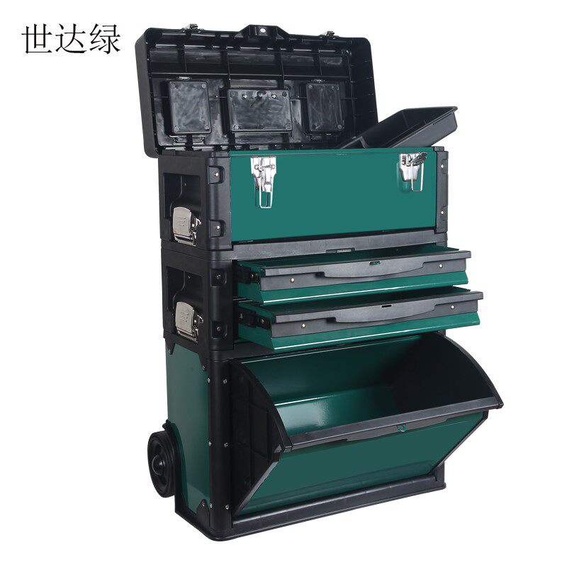现货拉杆工具箱多功能三层组合式拉杆五金工具箱带轮可移动五金工