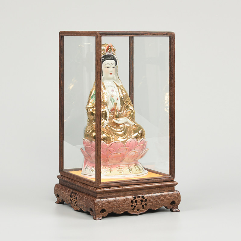 黑鸡翅木佛像玻璃罩工艺品实木透明防尘罩古董摆件木雕展示盒方形