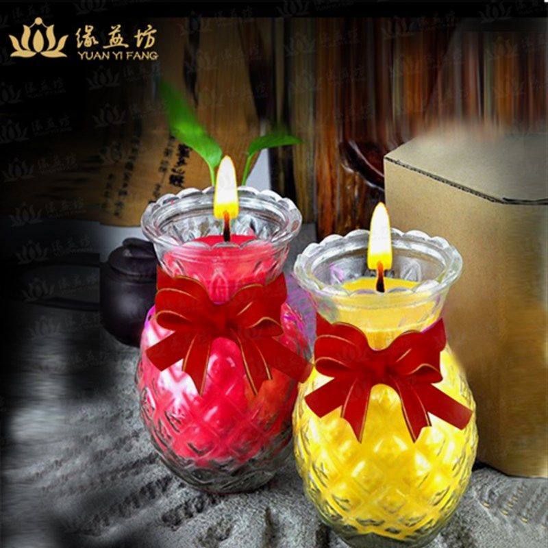 5天酥油灯 菠萝灯酥油灯 旺来凤梨油灯玻璃斗烛庆典